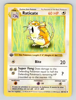 Raticate 1st Edition Base Set Shadowless 40/102 Pokemon - Image 3
