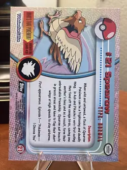 1999 Topps Pokemon #21 Spearow (TV Animation Series 1) 2nd Print Black Logo-NM - Image 2