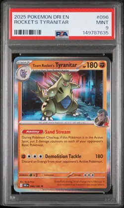 2025 POKEMON DRI EN-DESTINED RIVALS #096 TEAM ROCKET'S TYRANITAR PSA 9 - Image 1