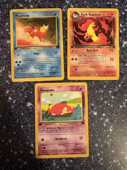 3 Card Vintage FIRST EDITION BASE Pokemon Lot! Dark Rapidash, Magikarp,Slowpoke - Image 1