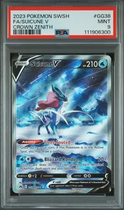 Suicune V GG38/70 Full Art Rare Crown Zenith Pokemon Card PSA 9 MINT - Image 1