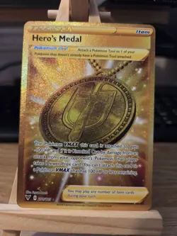 Pokemon Card Hero's Medal 201/185 Vivid Voltage Secret Rare Gold - Image 1