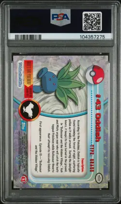 1999 Topps Pokemon TV Animation Blue Logo Rainbow Foil Card #43 Oddish PSA 7 NM - Image 3