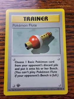 LP Pokemon Cards: Base Set 1st Edition Uncommon: Pokemon Flute 86/102 Trainer - Image 1