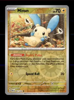 Minun 061/182 Common Paradox Rift Pokemon Reverse Holo Near Mint - Image 1
