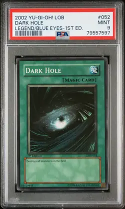 2002 YU-GI-OH! LOB-LEGEND OF BLUE EYES WHITE DRAGON 1ST ED #052 DARK HOLE PSA 9 - Image 1
