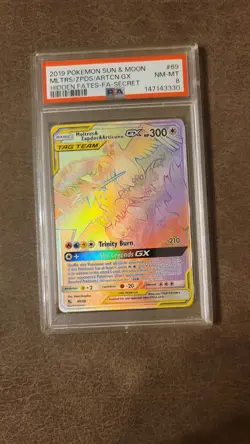 Pokemon PSA 8 Moltres & Zapdos & Articuno GX Hidden Fates 69/68 Secret Rare card - Image 1