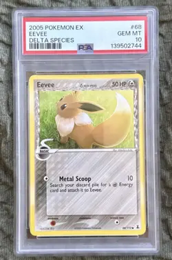 2005 POKEMON EX DELTA SPECIES #68 EEVEE CARD GRADED PSA 10 - Image 1