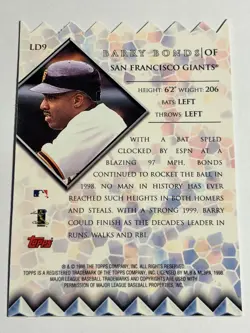 1998 Topps Baseball BARRY BONDS Giants Lords Of The Diamond Insert LD9 - Image 2