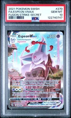 Espeon Vmax PSA 10 Fusion Strike Alt Art Pokemon Card 270/264 Full Art 2021 FA - Image 1