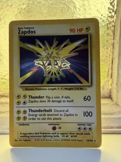 Pokemon Zapdos 16/102 Base Set Holo Rare English 1999 Basic 90 HP Card - Image 1
