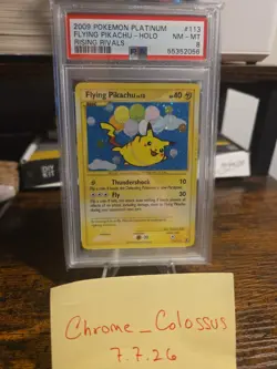 Pokemon Flying Pikachu Card Rising Rivals 113/111 Secret Rare Holo PSA 8 - Image 1
