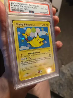 Pokemon Flying Pikachu Card Rising Rivals 113/111 Secret Rare Holo PSA 8 - Image 3