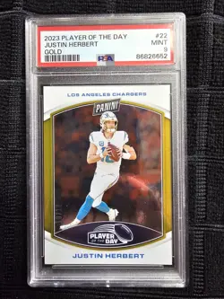 2023 Panini Player of The Day Justin Herbert #22 Gold /10 PSA 9 POP 1 - Image 1