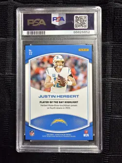 2023 Panini Player of The Day Justin Herbert #22 Gold /10 PSA 9 POP 1 - Image 3