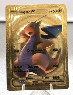 Pokemon Dragonite V 760hp Gold Foil Fan Art Collector Card TCG - Image 1