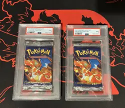 x2 PSA 9 Charizard Pokemon Base Set Sealed Pack Thin font - Sequential Cert - Image 1
