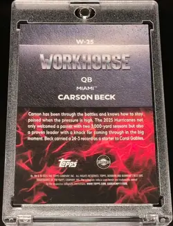 2025 Bowman Best University Workhorse Carson Beck #W-25 Black 01/10 RC Cardinals - Image 3
