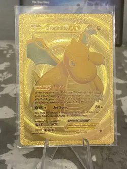 Dragonite EX Gold Shiny Card- Gold Foil Pokemon Card Fan Art Display - Image 1