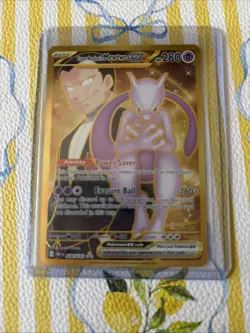 Pokemon Team Rockets Mewtwo EX Gold Full Art Holo Card 240/182 Destined Rivals - Image 1
