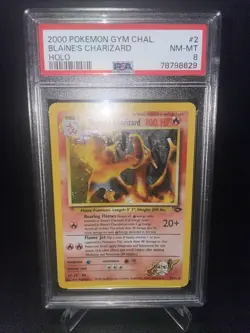 Pokemon Blaine's Charizard #2 Gym Challenge Holo Unlimited PSA 8 - Image 2