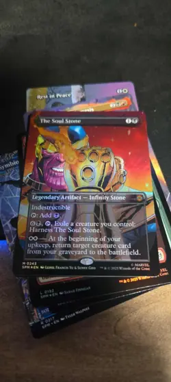 The Soul Stone 243 Borderless Marvel's Spider-Man Foil Thanos In Hand MTG - Image 1