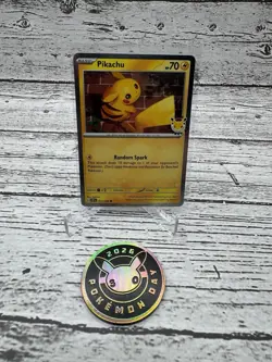 Pikachu Holo 051/162 30th Anniversary + Pokemon Day 2026 Coin NM - Image 1