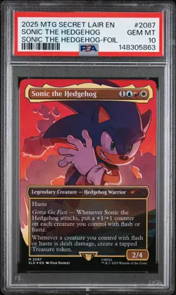 2025 MTG SECRET LAIR DROP SONIC: FRIENDS & FOES-FOIL SONIC THE HEDGEHOG PSA 10 - Image 1