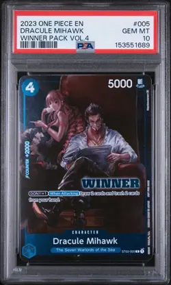 2023 ONE PIECE PROMOS WINNER PACK VOL.4 #005 DRACULE MIHAWK PSA 10 - Image 1
