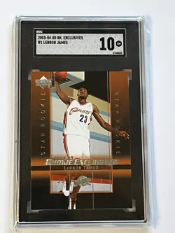 2003-04 UD ROOKIE EXCLUSIVES #1 LEBRON JAMES RC Key Card SGC 10 GEM MINT 💎💎 - Image 1