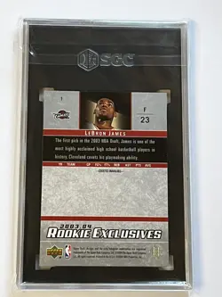 2003-04 UD ROOKIE EXCLUSIVES #1 LEBRON JAMES RC Key Card SGC 10 GEM MINT 💎💎 - Image 2