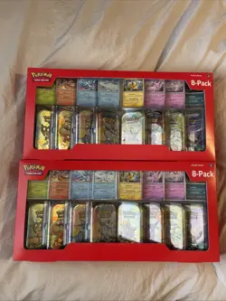 2 Pokemon TCG Prismatic Evolutions Costco 8 Mini-Tin Bundle w/Promo Cards SEALED - Image 1