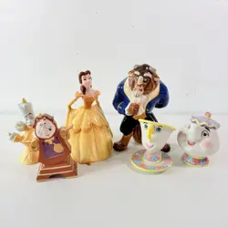 Disney Beauty And The Beast Ceramic Figurine Set Vintage Chip Lumiere Cogsworth - Image 1