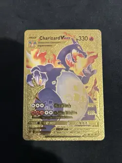 Purple Charizard VMAX Gigantamax Gold Metal Pokemon Card SV107/SV122 330hp - Image 1