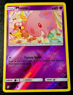Munna 88/236 LP Reverse Holo Cute Pikachu & Eevee Asleep Napping Pokemon Card! - Image 1