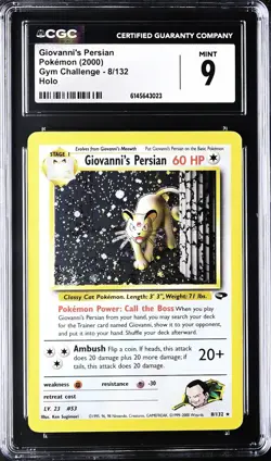 CGC 9 Giovanni's Persian Gym Challenge 8/132 Holo SWIRL Pokemon Card psa - Image 1
