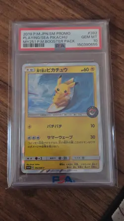 PSA 10 Surfing Pikachu 392/SM-P Playing in the Sea Japanese Pokemon Promo Card - Image 3
