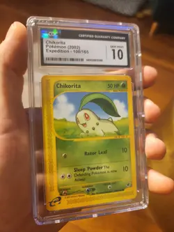 (POP 26) CGC 10 GEM MINT Chikorita 100/165 2002 Expedition Ereader Pokemon - Image 1