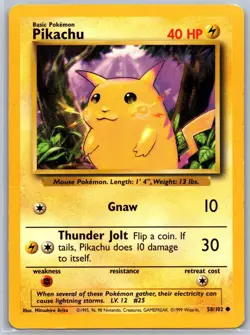 Pikachu 58/102 Common Base Set Unlimited Pokemon Heavily Played - Image 1