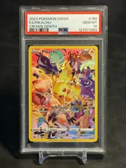 Pokemon Pikachu 160/159 Sword & Shield Crown Zenith Secret Rare Full Art PSA 10 - Image 1