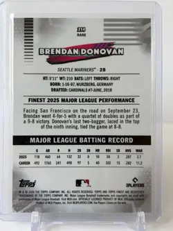 Brendan Donovan 2026 Topps Finest #214 Black Rare /10 Seattle Mariners - Image 2