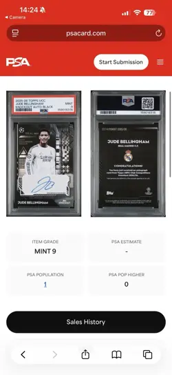 Jude Bellingham PSA 9 Auto /10 Topps UCC Knockout Black Real Madrid 2025-26 - Image 3
