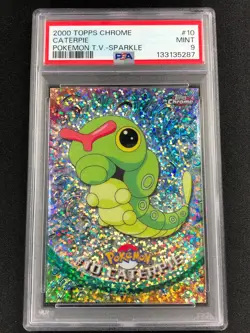 Pokemon 2000 Topps Chrome Caterpie #10 Sparkle Holo PSA 9 - Image 1