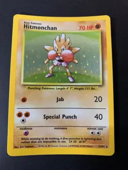 Pokemon TCG Hitmonchan 7/102 Base Set WOTC LP - Image 1