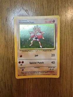 Pokemon TCG Hitmonchan 7/102 Unlimited Holo Rare Base Set 1999 WoTC - Image 1