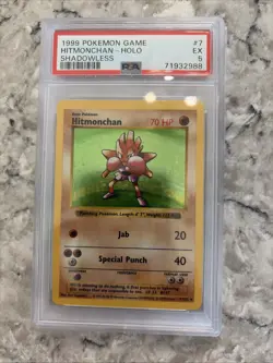 Pokemon TCG Hitmonchan Holo Rare Shadowless Base Set 7/102 WOTC Pass 5 - Image 1