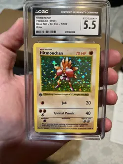 Hitmonchan Holo Shadowless 1st Edition CGC 5.5 Base Set 7/102 WOTC Pokemon TCG - Image 1