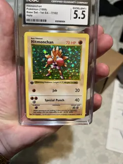 Hitmonchan Holo Shadowless 1st Edition CGC 5.5 Base Set 7/102 WOTC Pokemon TCG - Image 2