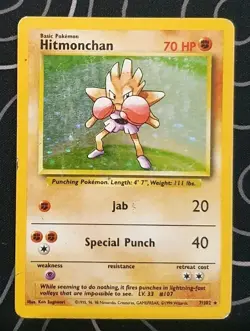 Hitmonchan 7/102 Holo Base Set Pokemon Card Tcg Wotc Vintage Moderately Played - Image 1