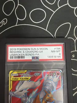 Reshiram & Charizard GX (Full Art) 194/214 - PSA 8 NM-MT - Image 2